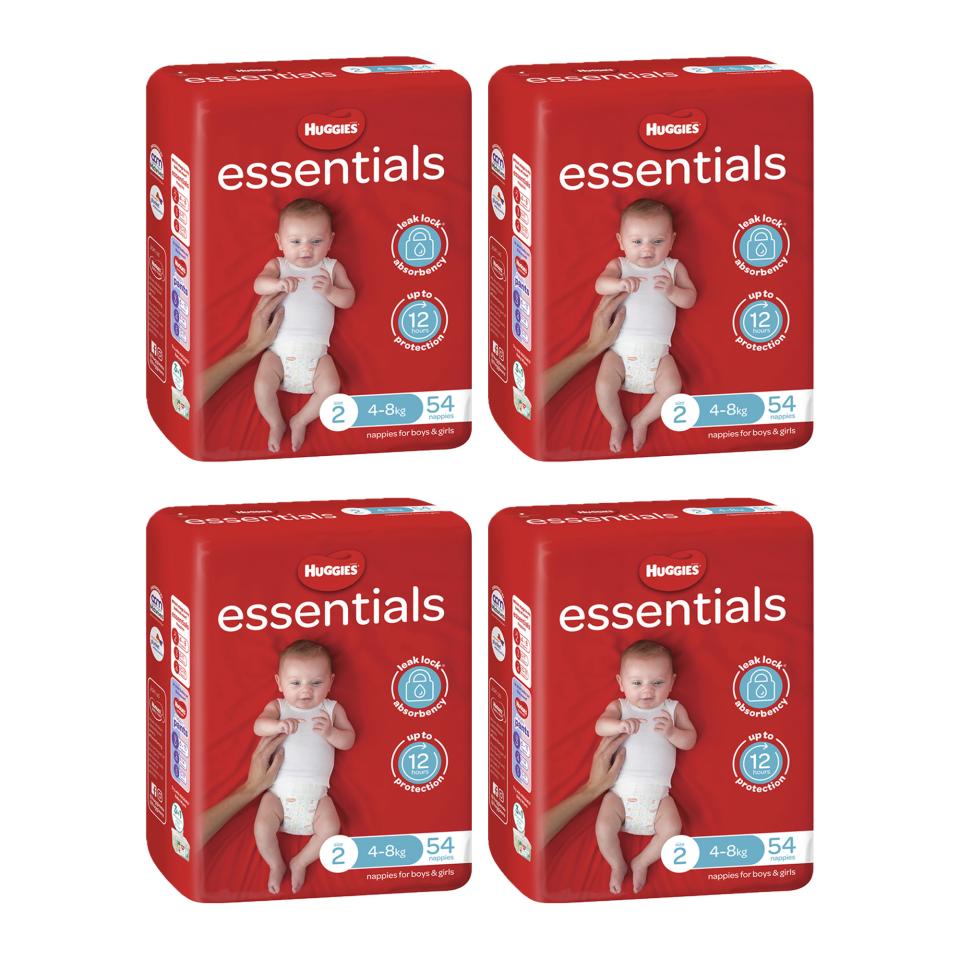 Huggies Essential Nappy Infant. Small/Size 2. 3-8 kgs. (Pack of 54 Nappies)