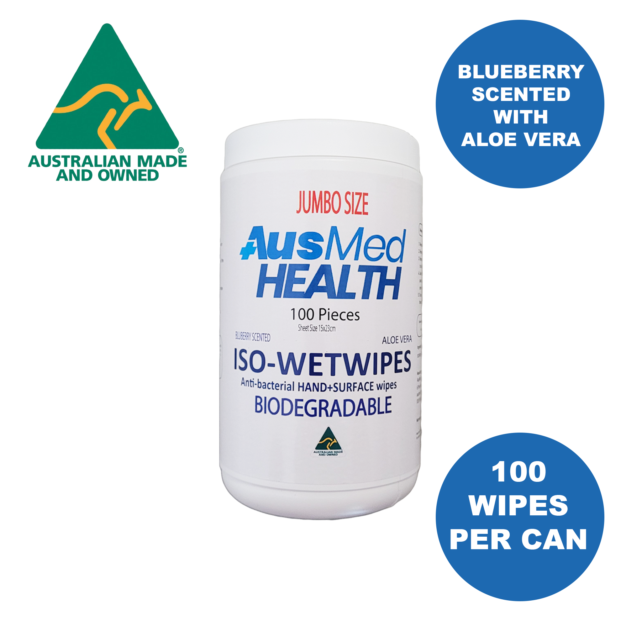AusMed Health | Anti-Bacterial Hand and Surface Wipes | Biodegradable (100 X-Large Wipes)