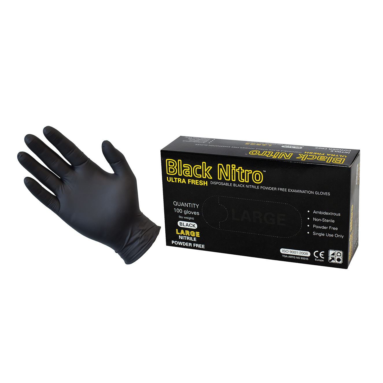 AusMed Health | Examination Gloves | Black Nitrile | Latex and Powder Free | Hospital Grade (1 Box/100 gloves)  (Multiple Sizes Available)