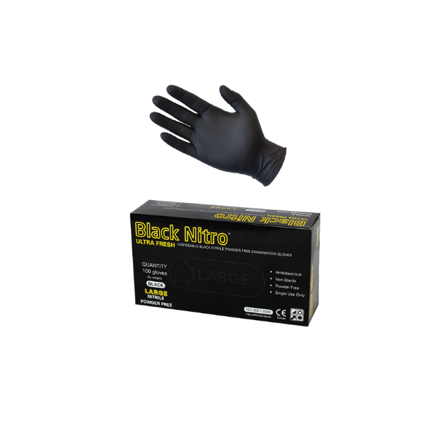AusMed Health | Black Examination NITRILE Gloves. Latex and Powder Free PPE | Multiple Sizes.   (1xBox/100Gloves)