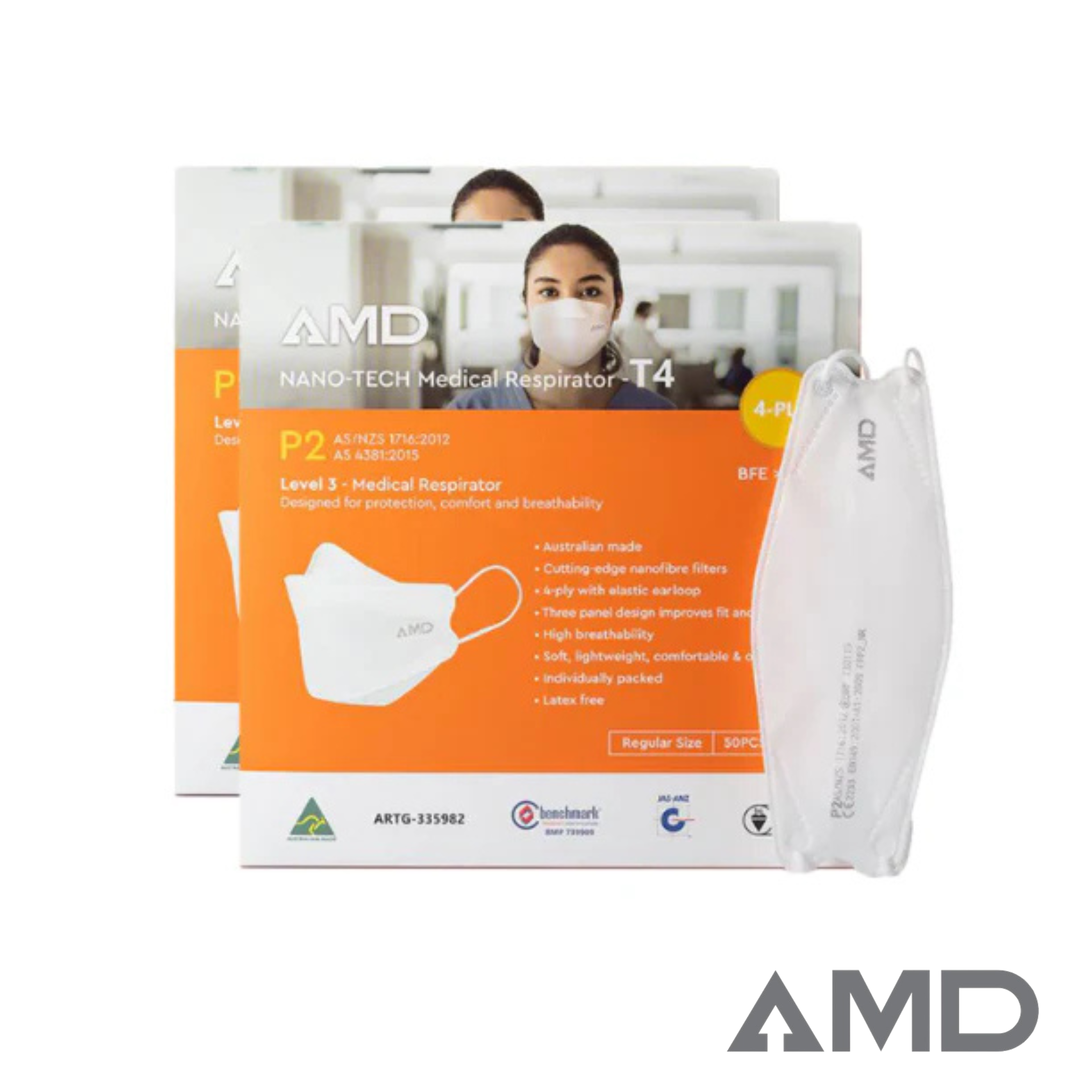 P2 Face Masks | Australian Made |2 x Box Nanotech Level 3 | EarLoop - WHITE | 4xPly (2Boxes/100masks)