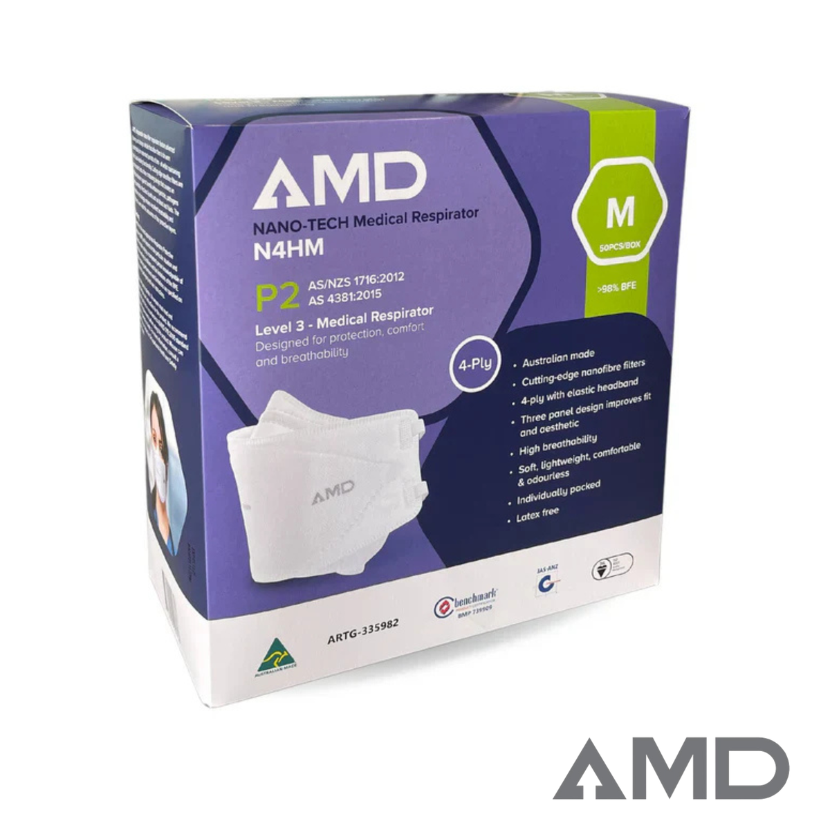 AMD P2 Headband Masks White - Medium (1Box/50masks) – AusMed Health