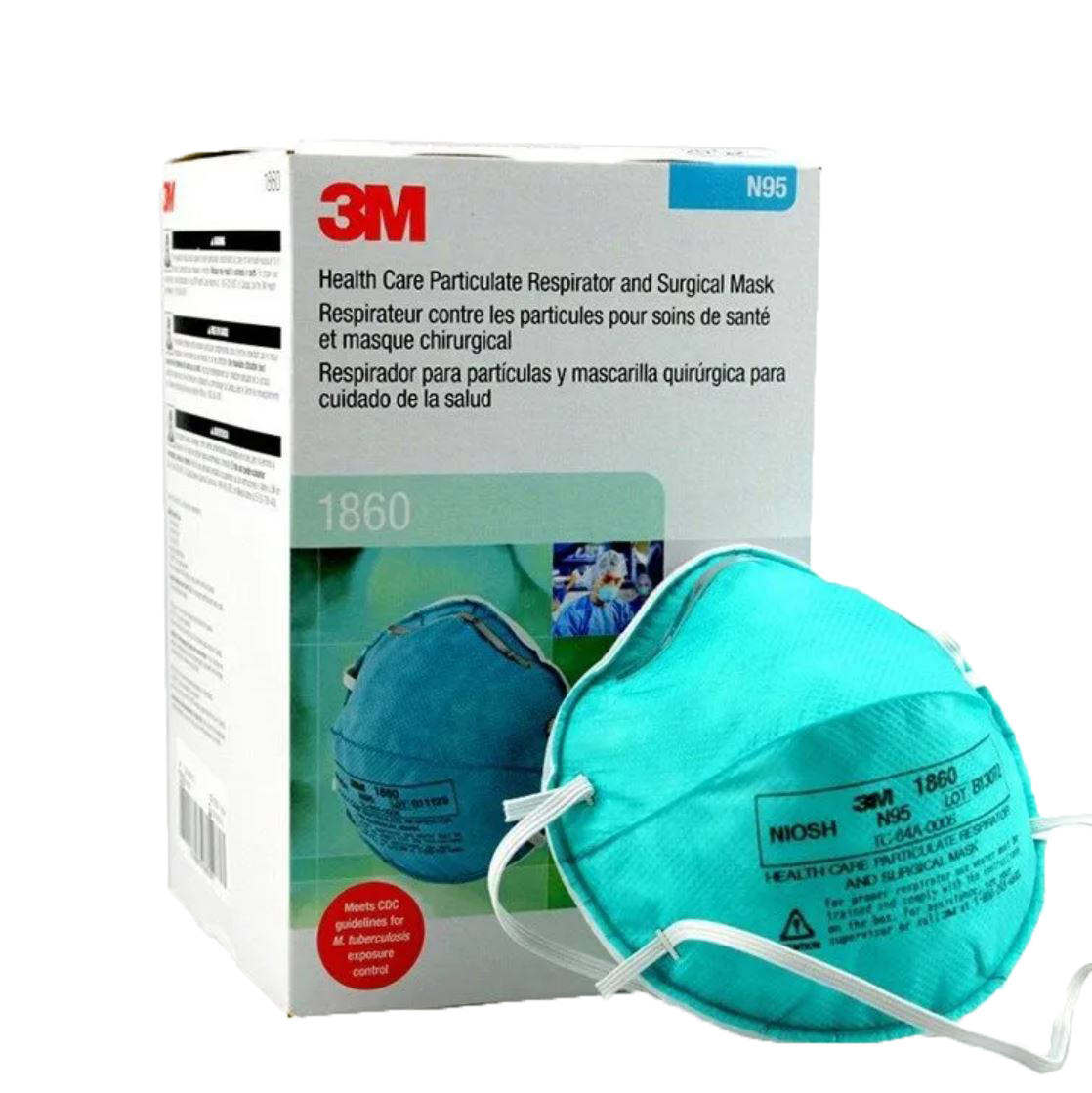 3M 1860 Particulate Cupped N95/P2 Respirator Surgical Grade (1 Carton/6 Boxes)