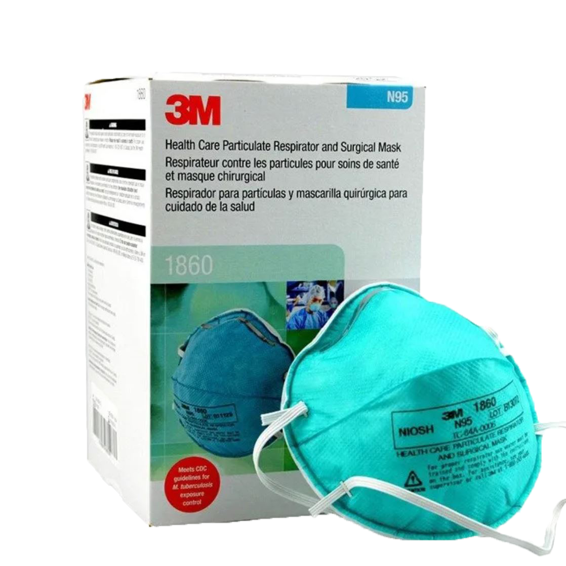 3M 1860 Particulate Cupped N95/P2 Respirator Surgical Grade (1 Carton/120 masks)