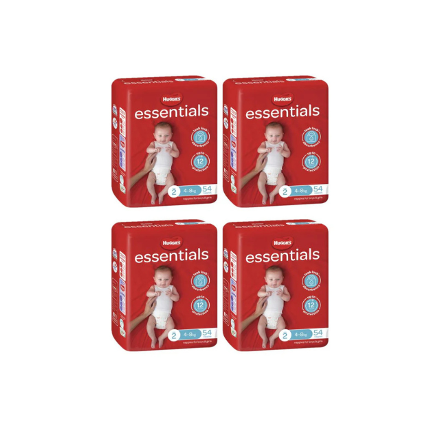 Huggies Essential Nappy Infant. Small/Size 2. 3-8 kgs. (Pack of 54 Nappies)