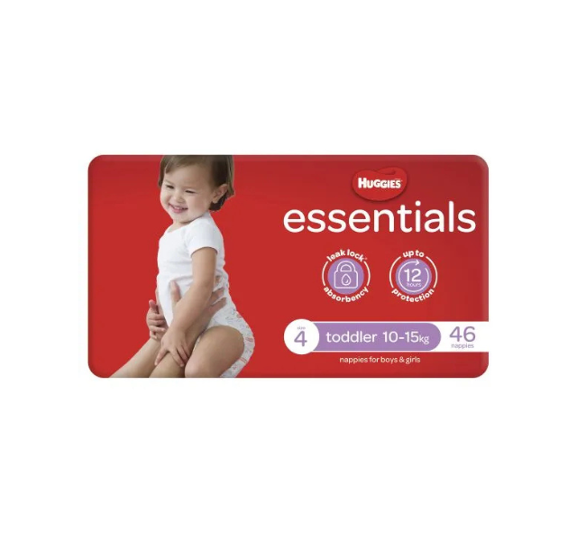 Huggies Essentials Toddler. Size 4 10-15kg. (Pack of 46 Nappies)