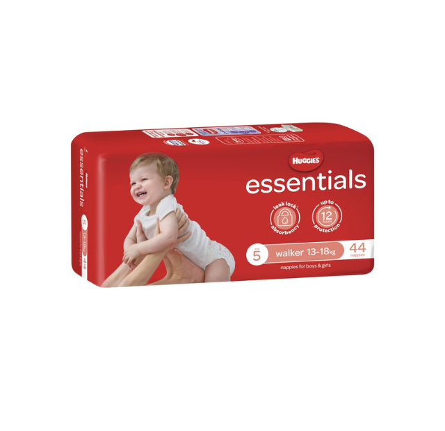 Huggies Essentials Walker Size 5 13-18kg. (Box of 44 Nappies)
