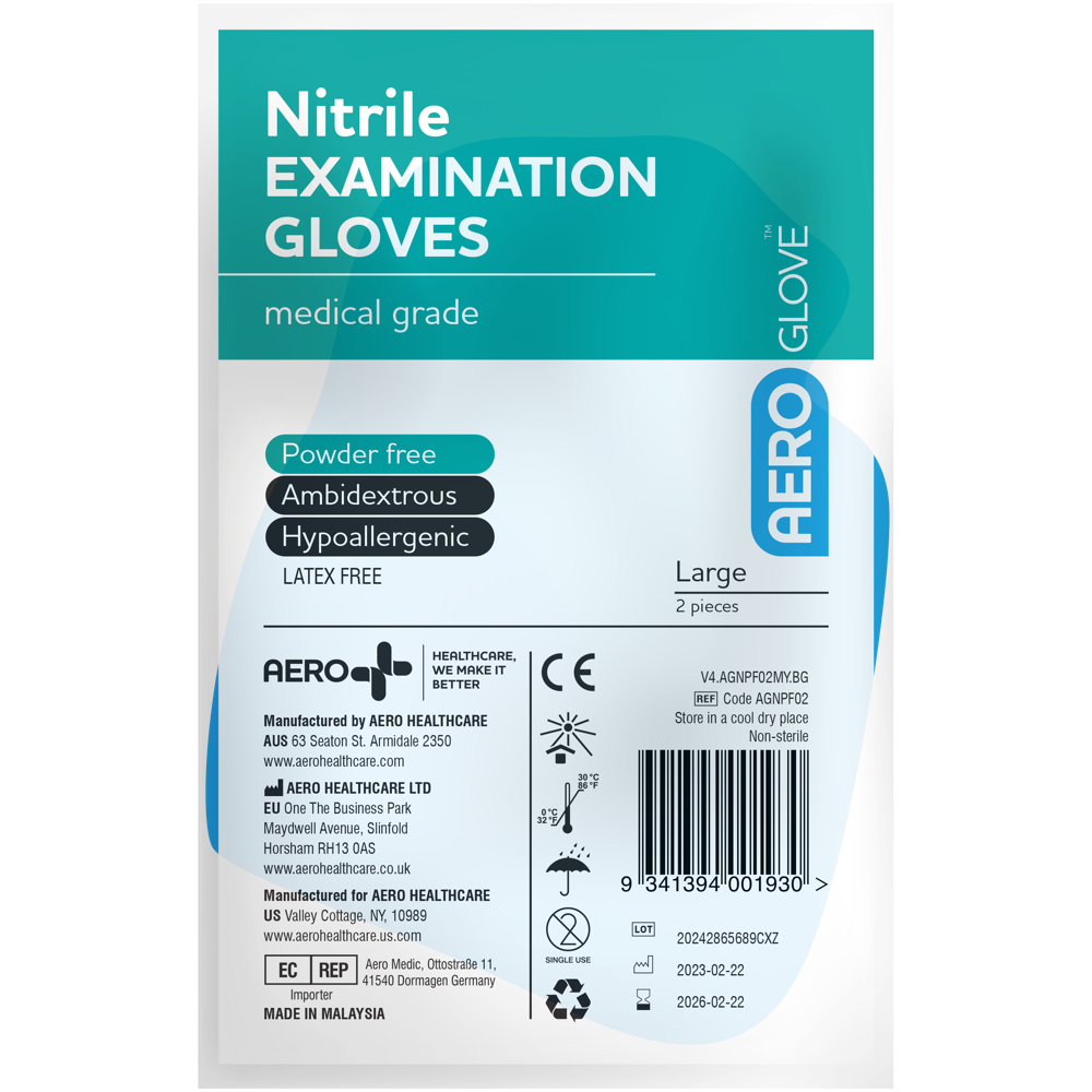 Aeroglove Large Nitrile Powder Free Gloves Pair 2 Min 100 Pairs