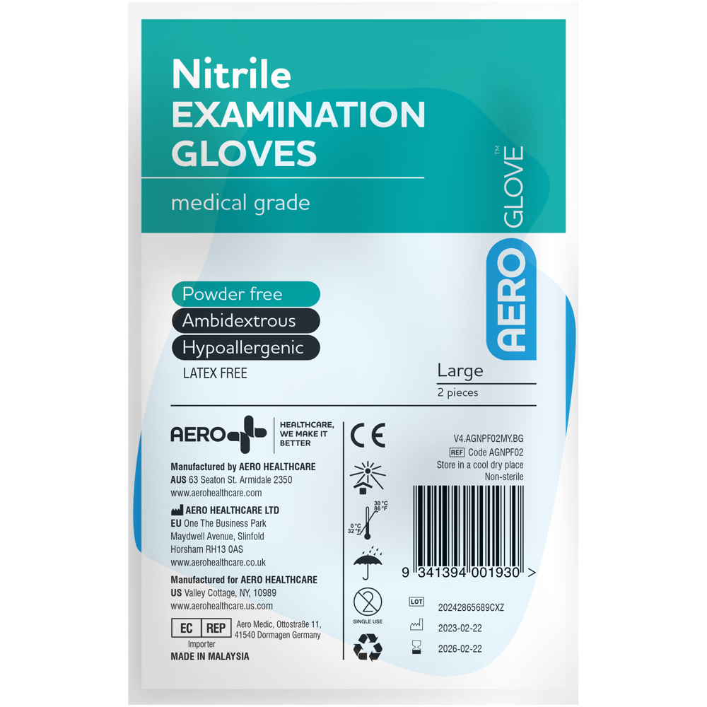 AEROGLOVE Large Nitrile Powder-Free Gloves Pair/2 (Min 100 pairs) - Large