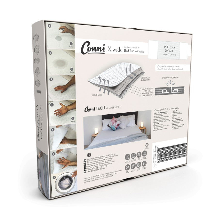 Conni X-wide Reusable Bed Pad with Tuck-ins - White