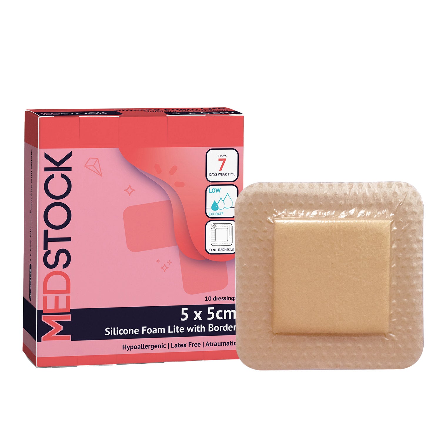 Silicone Foam Lite Dressing With Border 5cm x 5cm (10pcs/box)
