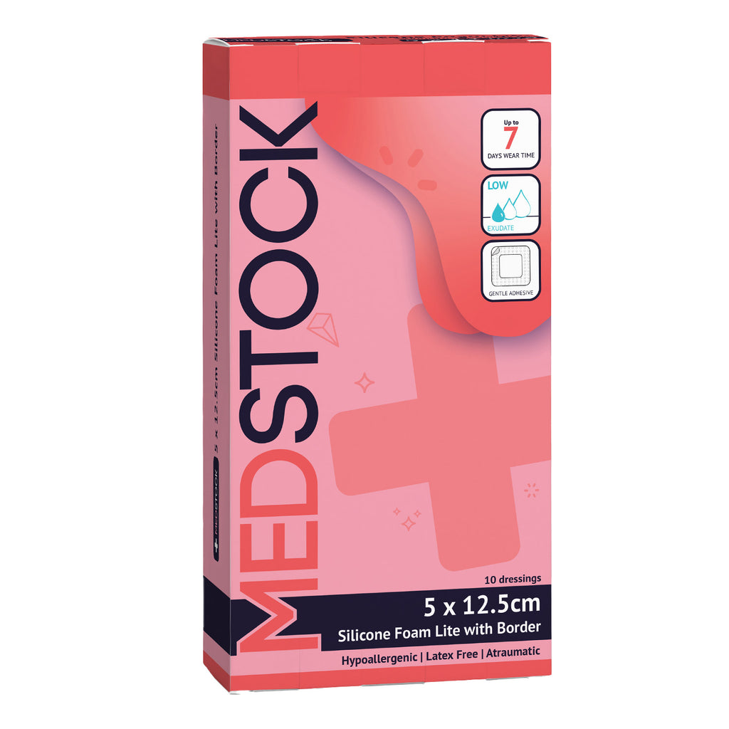 MedStock Silicone Foam Lite Dressing With Border. Wound Care. 5cm x 12.5cm (10pcs/box)