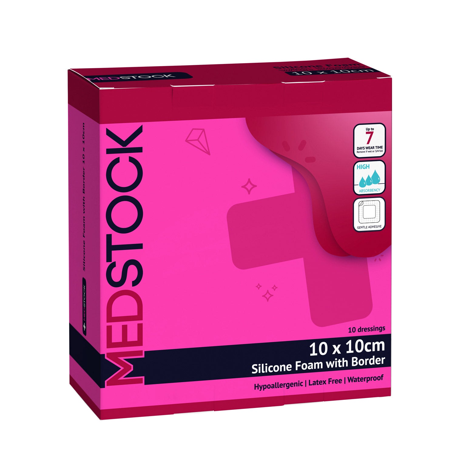 MedStock Silicone Foam Dressing with Border 10cm x 10cm. Wound Care (10pcs/box)