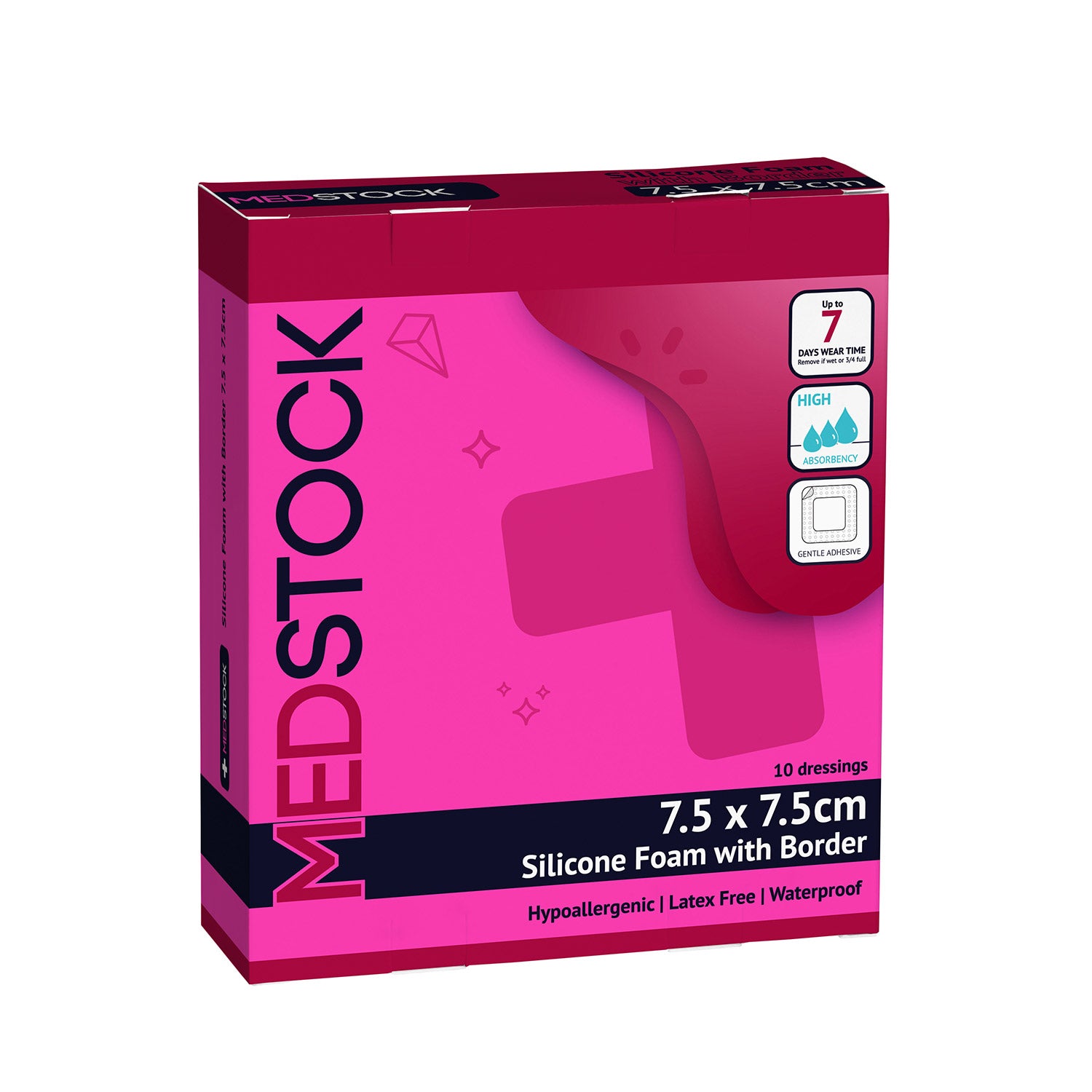 MedStock Silicone Foam Dressing With Border 7.5cm x 7.5cm (10pcs/box)