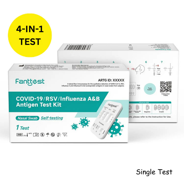 Fanttest RSV/ Covid 19 / Influenza A&B 4-in-1 Combo Antigen Test Kit (1 x Test Pack)