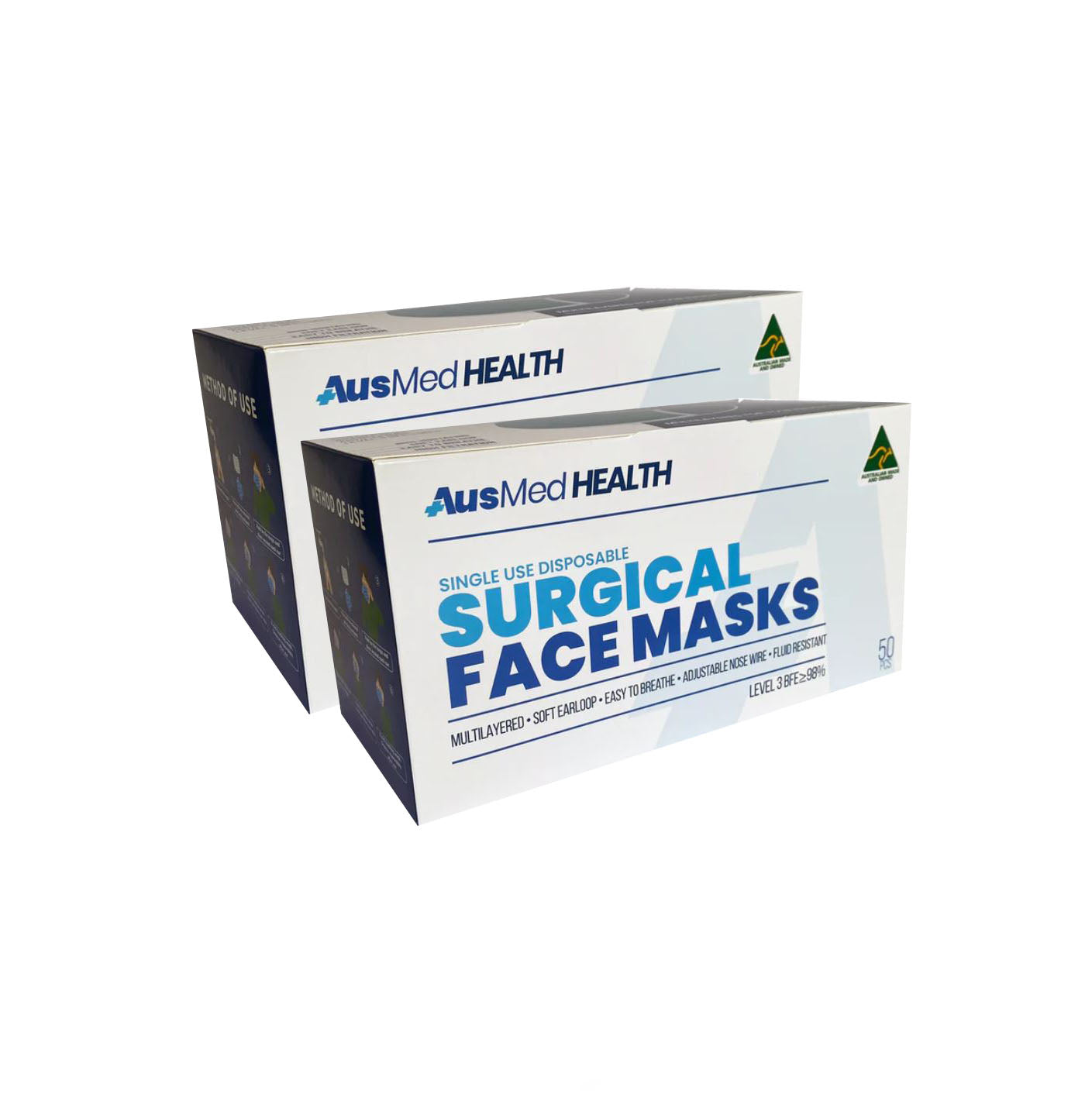 Surgical Face Masks | Australian Made | Premium 4x Ply| Level 3 (2 Boxes/100 Masks)