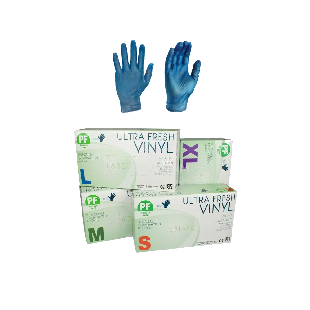 ULTRA FRESH VINYL Blue Disposable Powder Free. Multiple Sizes Available. (1xBox/100Gloves)