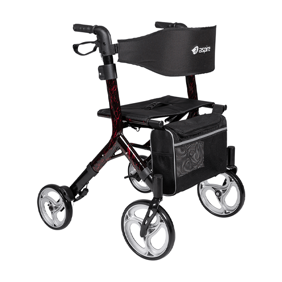 ASPIRE STRIDE Adjustable Height Seat Walker - Marble Red/Black