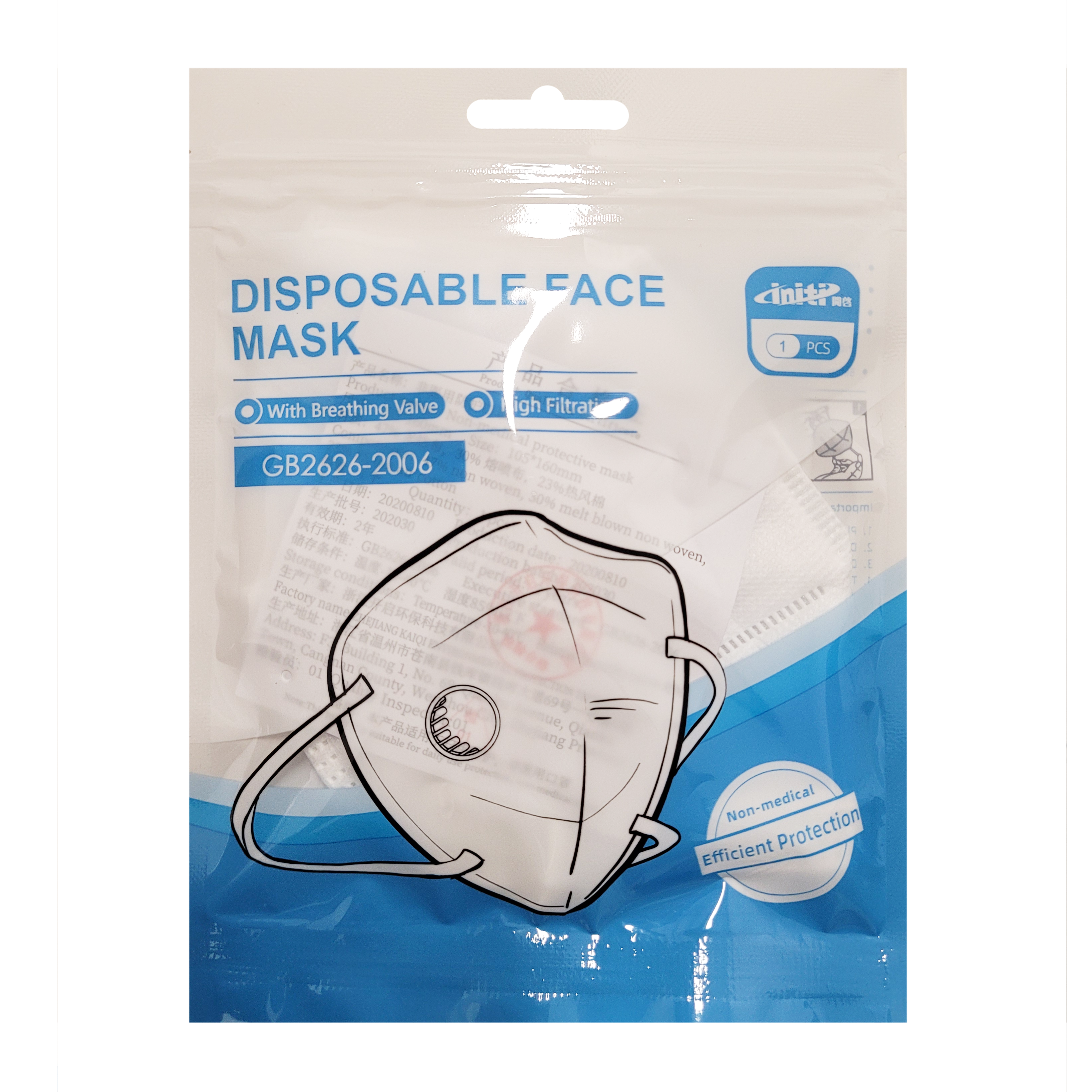 KN95 Respirator | INITI Dustproof with Breathing Valve | Non-Medical Mask | Industrial | (1 Box/20 Masks)
