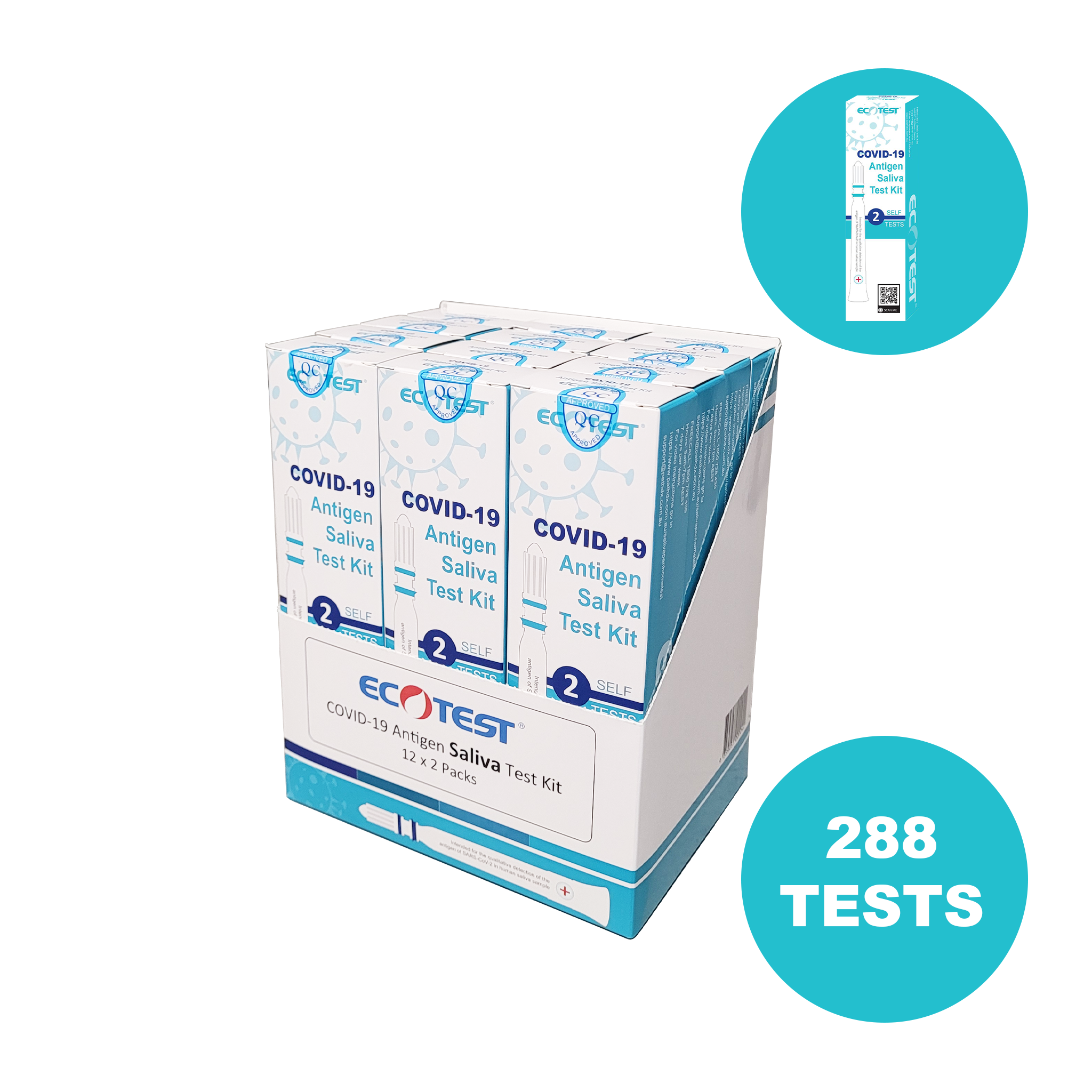 Rapid Antigen Test | COVID-19 | Saliva Pen | ECOTEST Home Test (2 Pack Kits) (1 Carton/288 Tests)