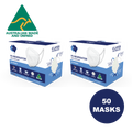 P2 Face Masks | Australian Made | PPETECH Level 2 | Ear-loop - White | 4 x Ply (2Boxes/50masks)