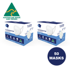 P2 Face Masks | Australian Made | PPETECH Level 2 | Ear-loop - White | 4 x Ply (2Boxes/50masks)