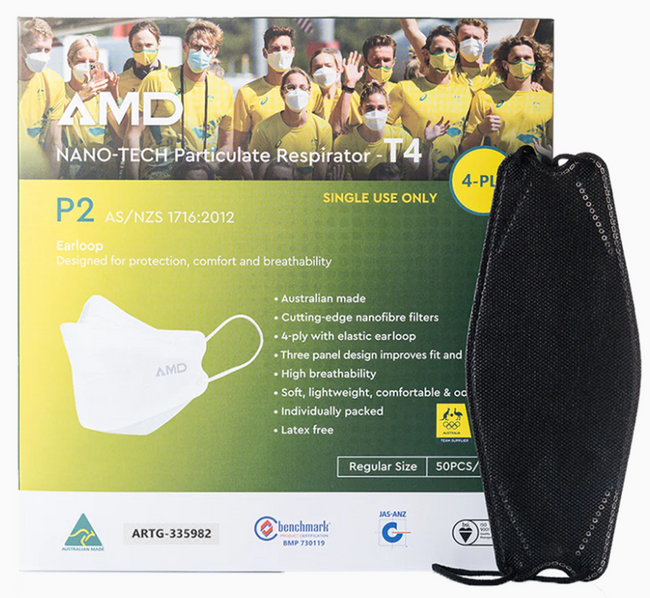 P2 Face Masks BLACK AMD Nanotech Level 3 4 x ply