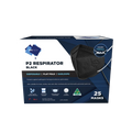 P2 Mask BLACK | Australian Made | PPETECH Level 2 | Ear-loop - BLACK | 4 x Ply (1Box/25masks)