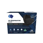 P2 Mask BLACK | Australian Made | PPETECH Level 2 | Ear-loop - BLACK | 4 x Ply (1Box/25masks)