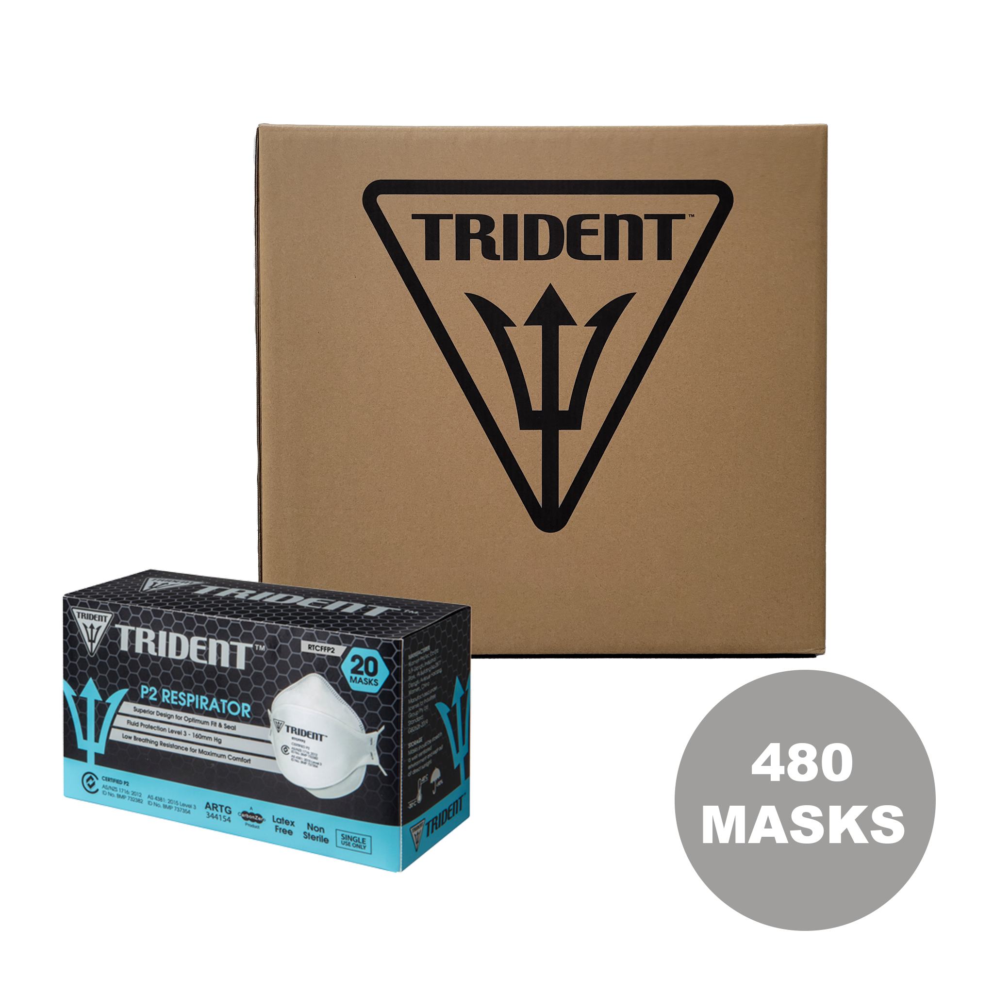 Trident® P2 Surgical Respirator | Level 3 Hospital Grade | No.1 Fit Tested Mask in an Independent Fit Test Study (1 Carton/480 Masks)