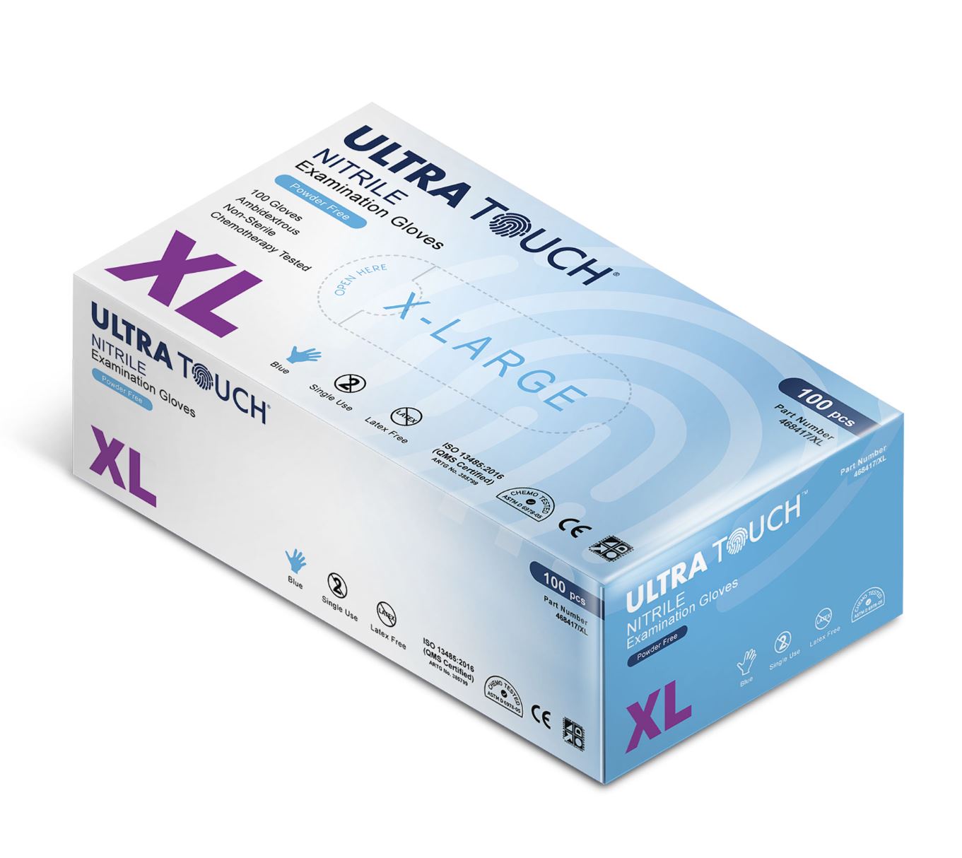 Ultra Touch Examination Nitrile Blue Powder Free Gloves (Multiple Sizes Available)