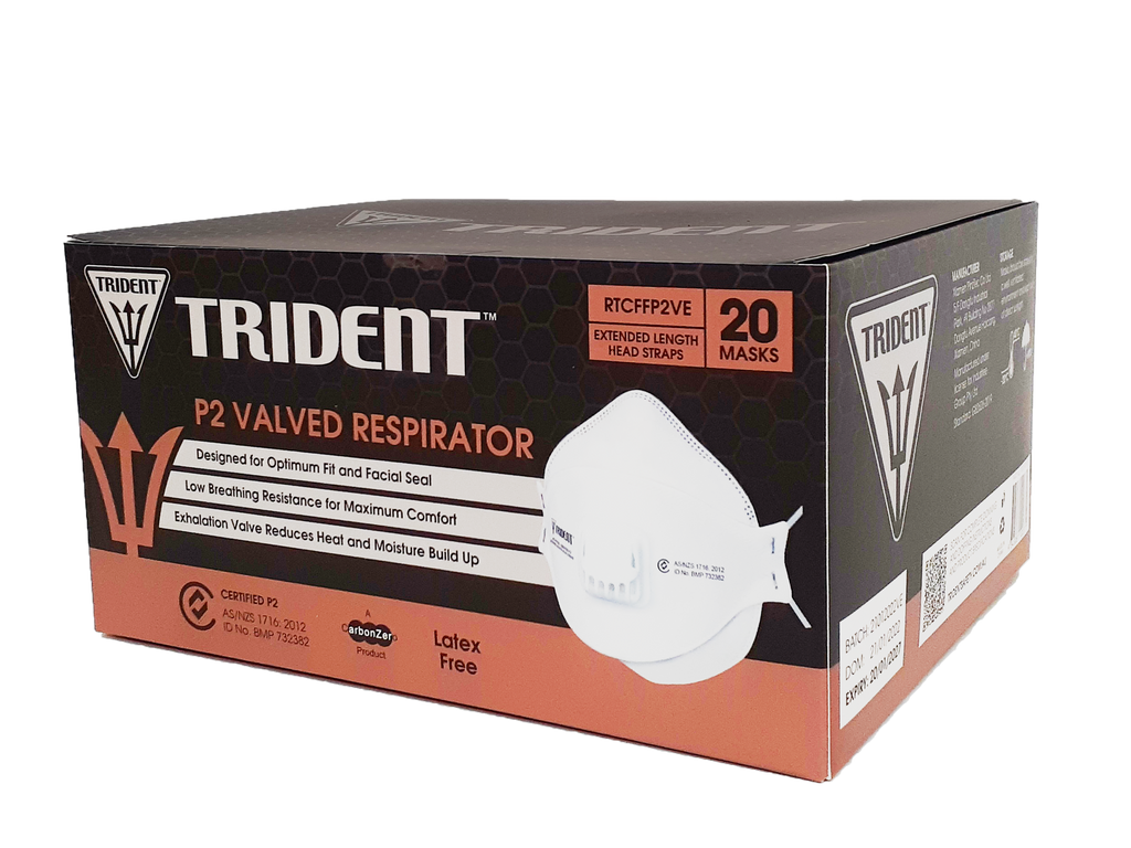 Trident® P2 Valved Respirator | Industrial Grade | Extended Length Head Straps | Level 3 (1Box/20masks)