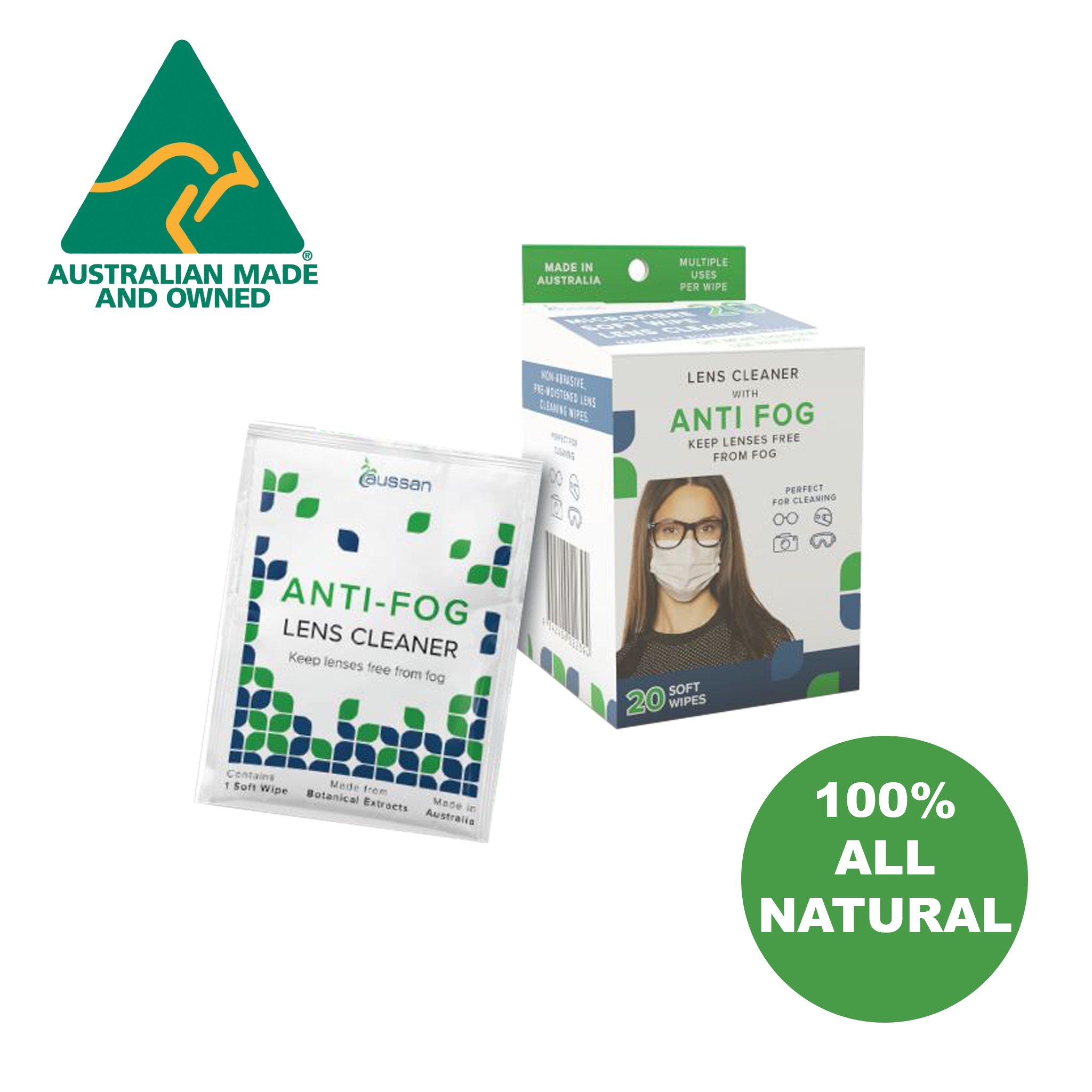 AusMed Health - Aussan Re-Usable | Anti-Fog Wipes (3xboxes/ 60 wipes)