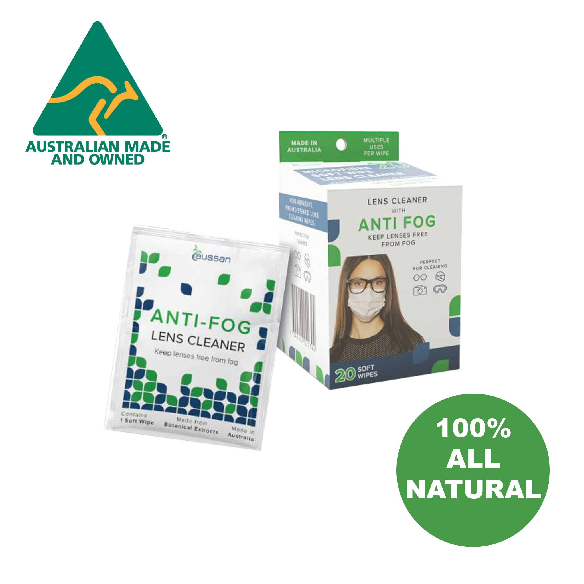 AusMed Health - Aussan Re-Usable | Anti-Fog Wipes PPE (3xboxes/ 60 wipes)