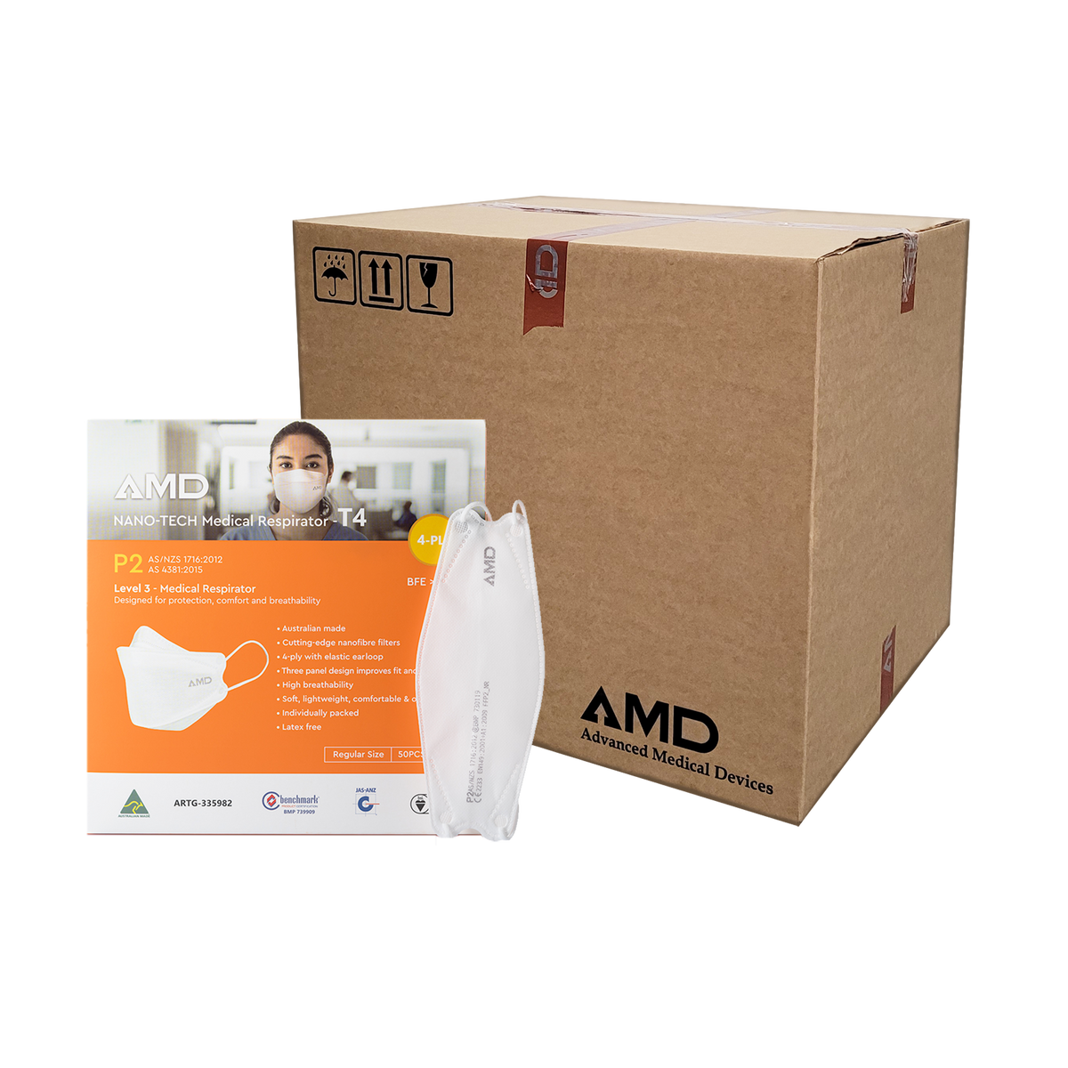 P2 Face Masks AMD Nanotech Level 3 Ear Loop White