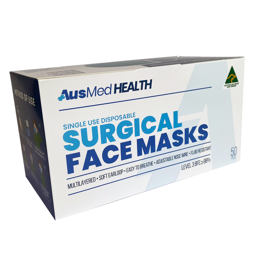 Surgical Face Masks | Australian Made | Premium 4x Ply| Level 3 (1 Box/50 Masks)