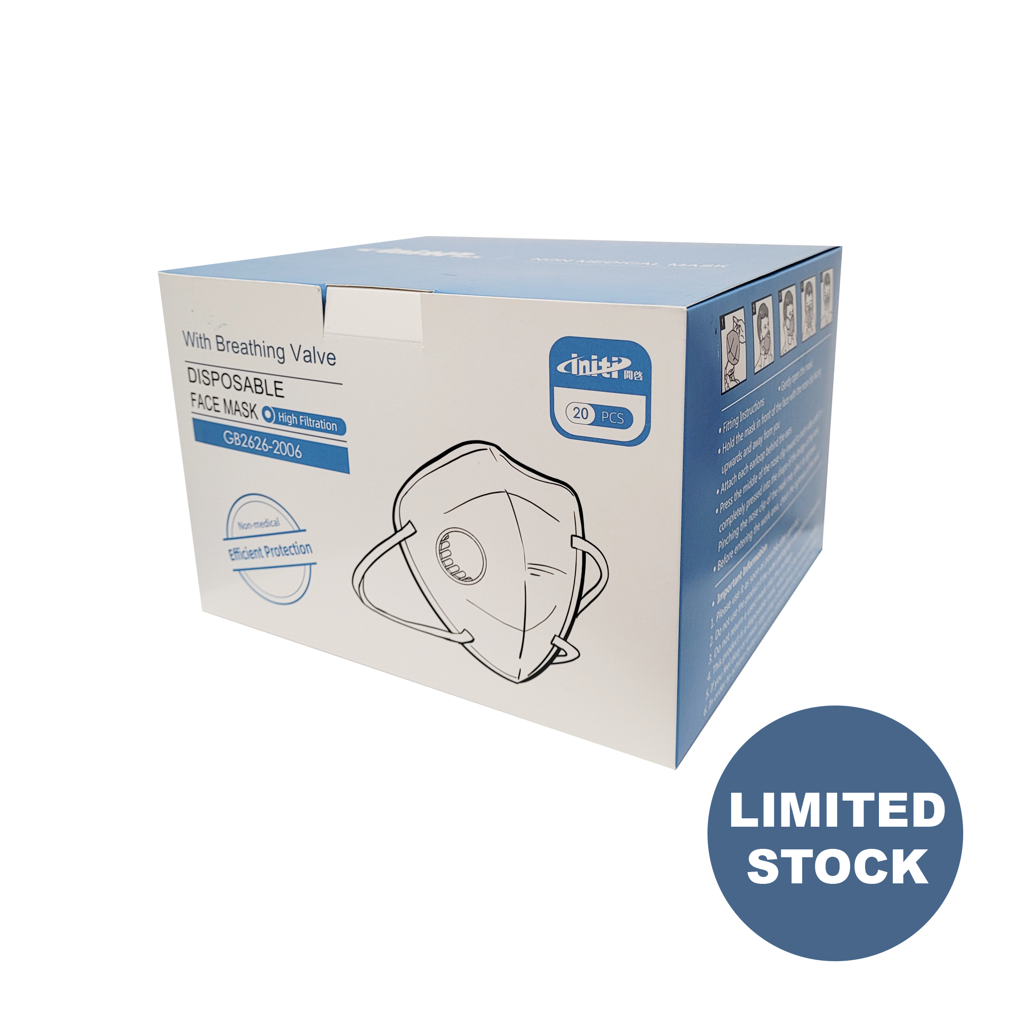 KN95 Respirator | INITI Dustproof with Breathing Valve | Non-Medical Mask | Industrial | (1 Box/20 Masks)