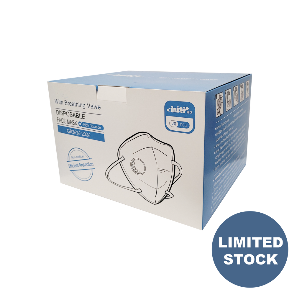 KN95 Respirator | INITI Dustproof with Breathing Valve | Non-Medical Mask | Industrial | (1 Box/20 Masks)