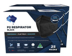 P2 Mask BLACK | Australian Made | PPETECH (50 Masks) Ear-loop BLACK 4 x Ply (2Box/50 Masks)